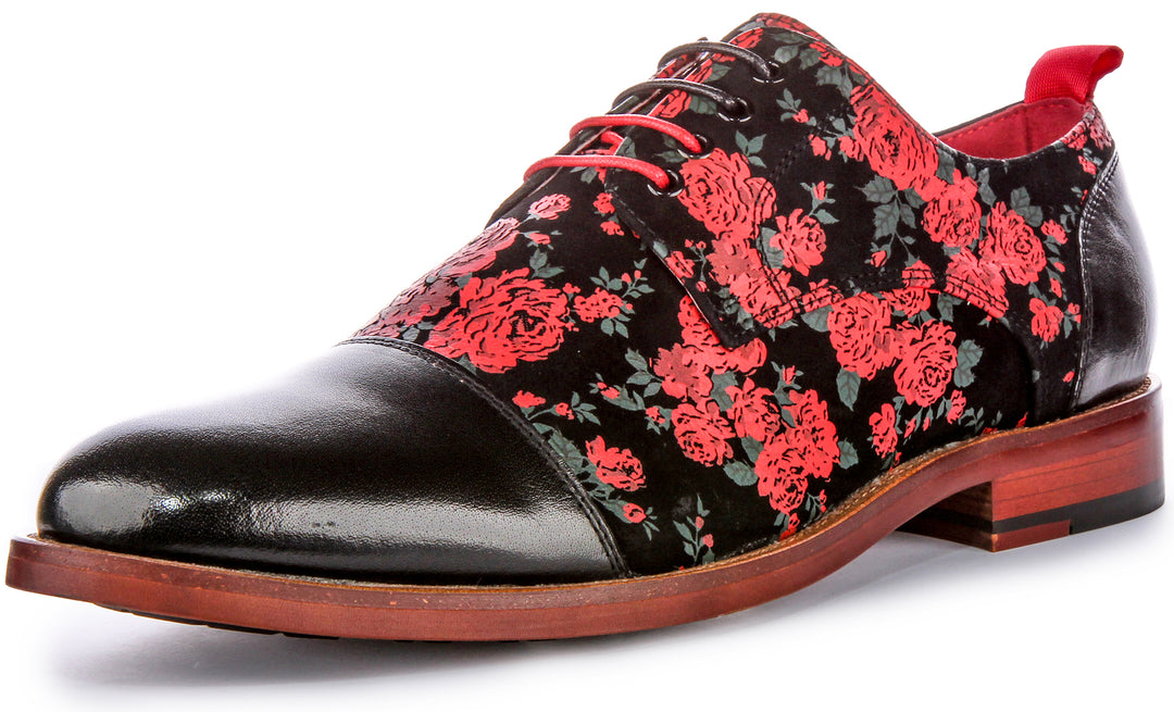 Jeremy In Black For Men Floral Leather Oxfords – Justin Reess