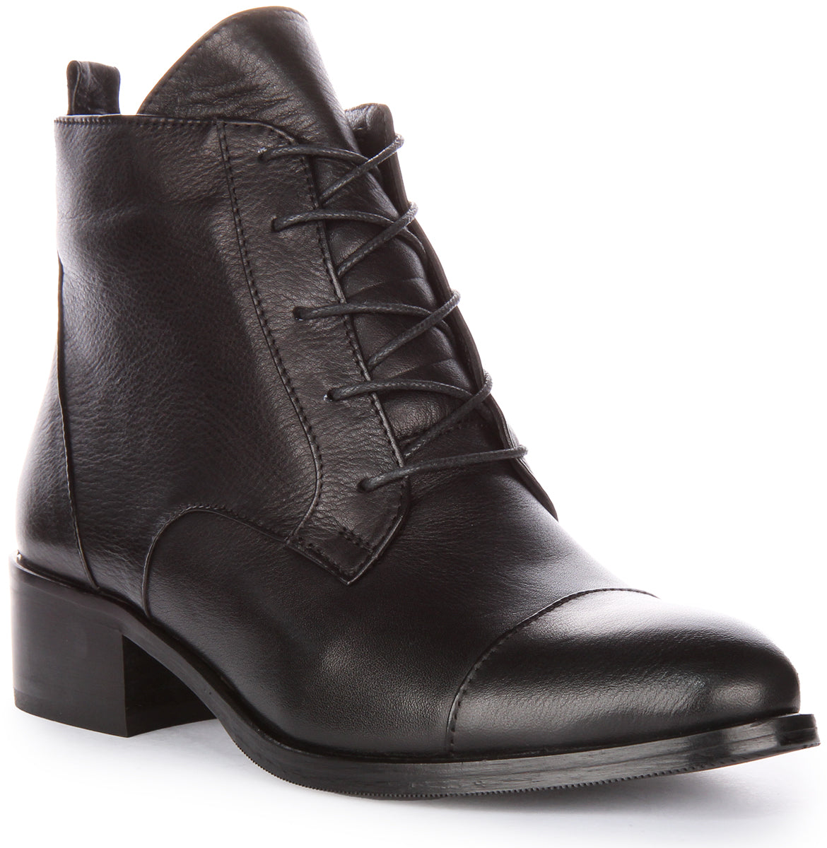 JUSTINREESS Womens Lace up Oxford Toe Black Leather Ankle Boots ...
