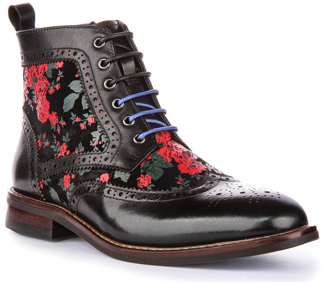 Hi Kennedy Black | Rose Print Leather Brogue Boot – Justin Reess