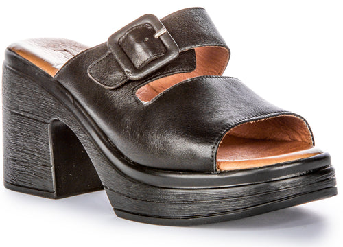 Audrey Mid Heel Wedge Sandal In Black