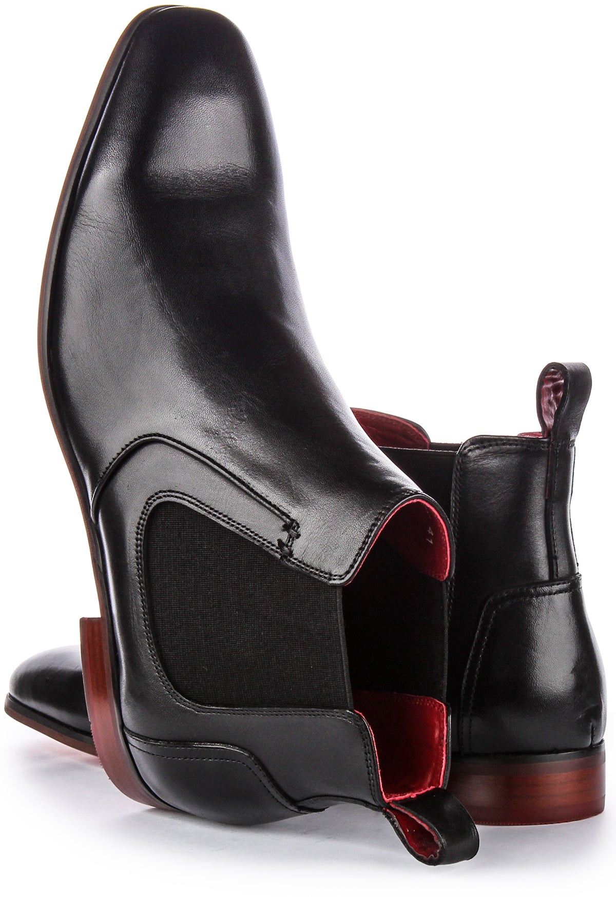 JUSTINREESS Mens Smart Black Dress Pull On Leather Chelsea Boots ...