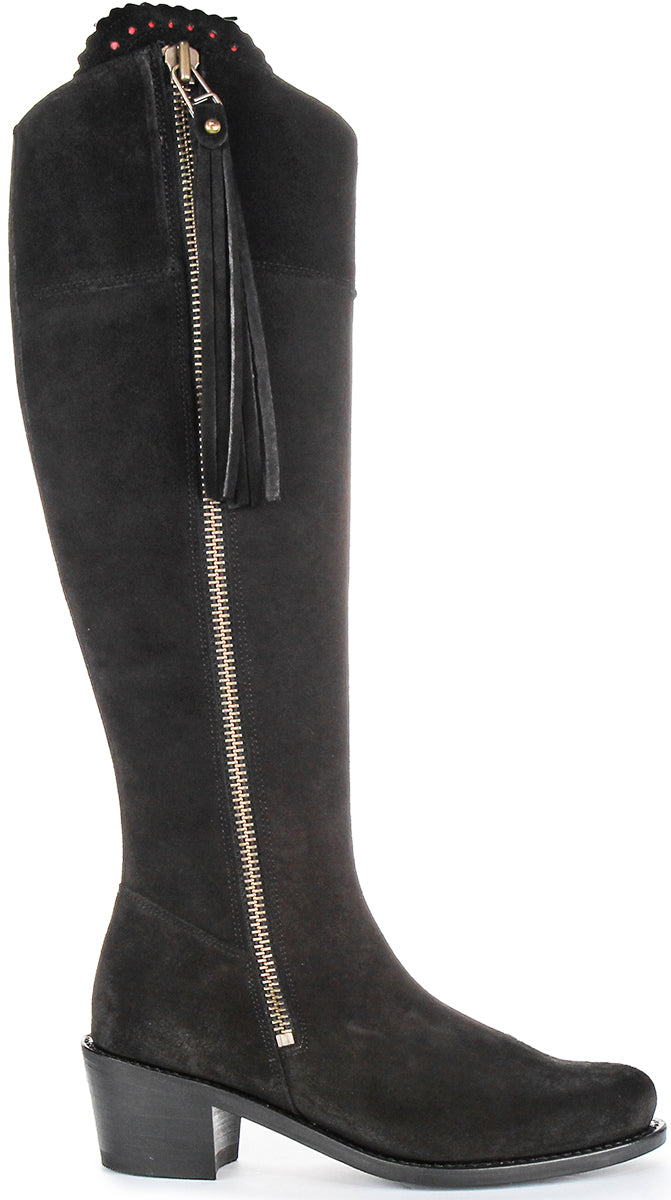 Valentina Knee High Ridding Boots In Black | Wide Calf Fit