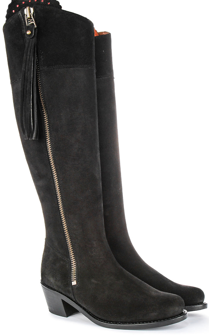 Valentina Knee High Ridding Boots In Black | Wide Calf Fit