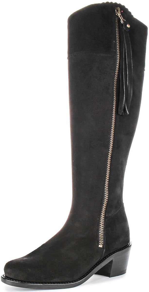 Valentina Knee High Ridding Boots In Black | Wide Calf Fit