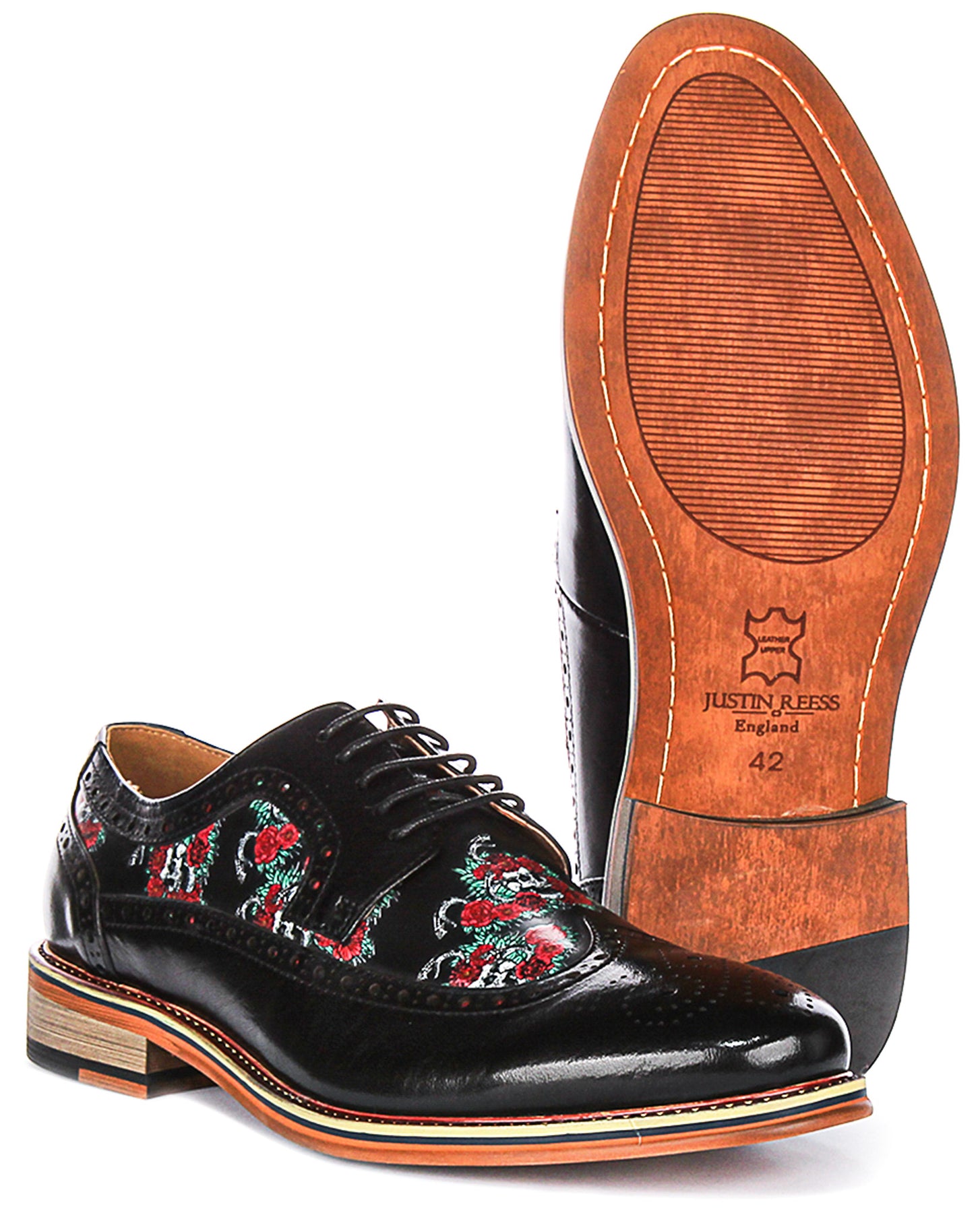 JUSTINREESS ENGLAND Ross Skull In Brown | Mens Skull Print Brogue ...