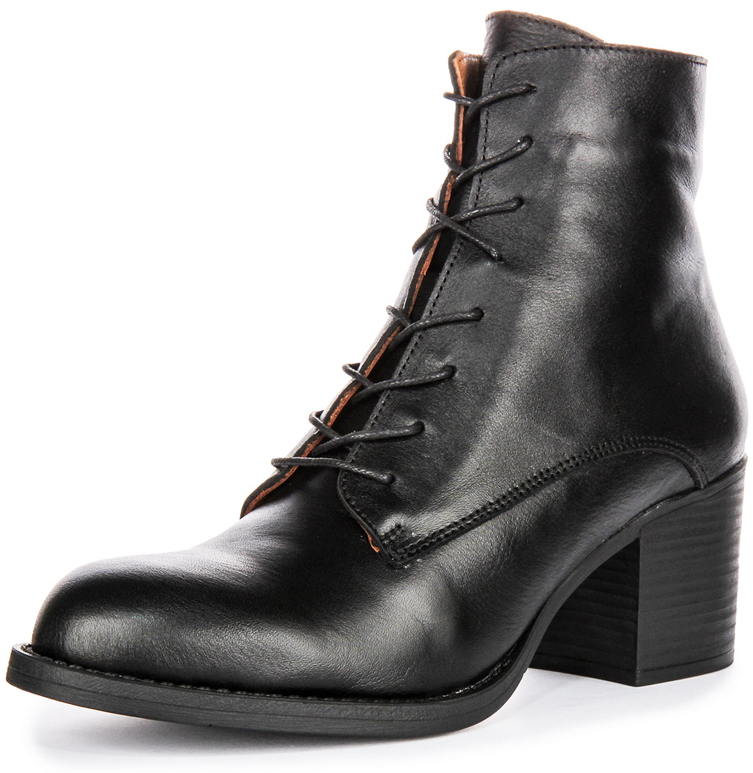 Milena Lace Up Ankle Boots In Black