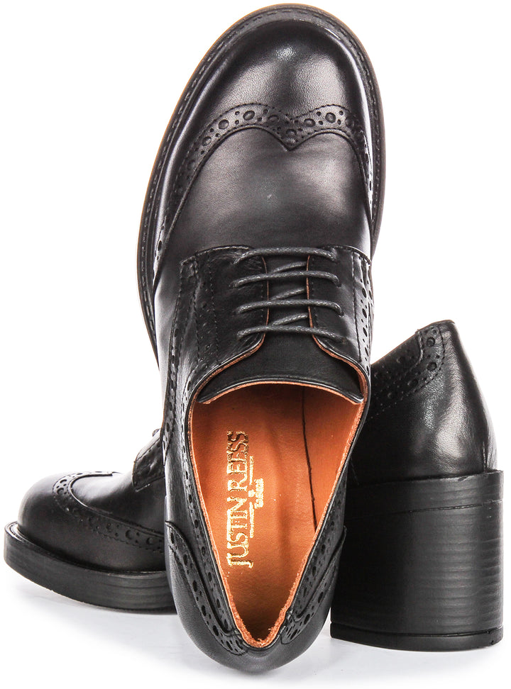 Paulina Brogues Heels In Black Leather