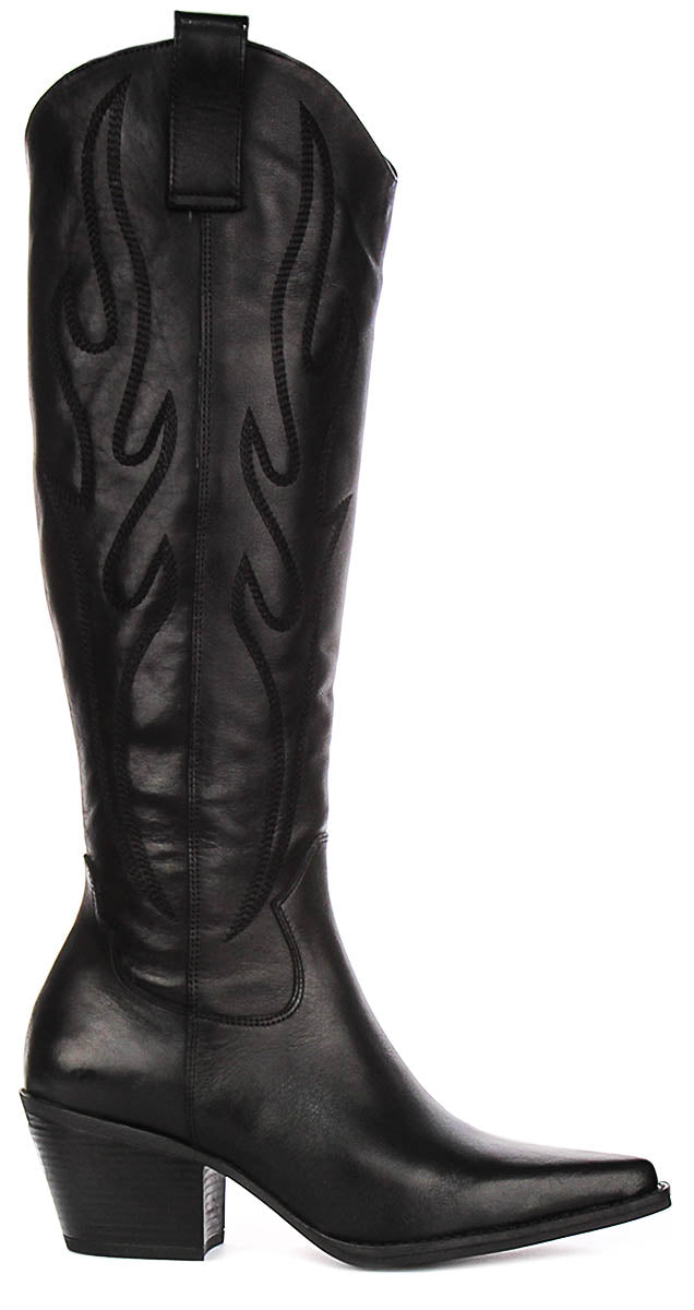 Willa Knee High Cowboy Boot In Black