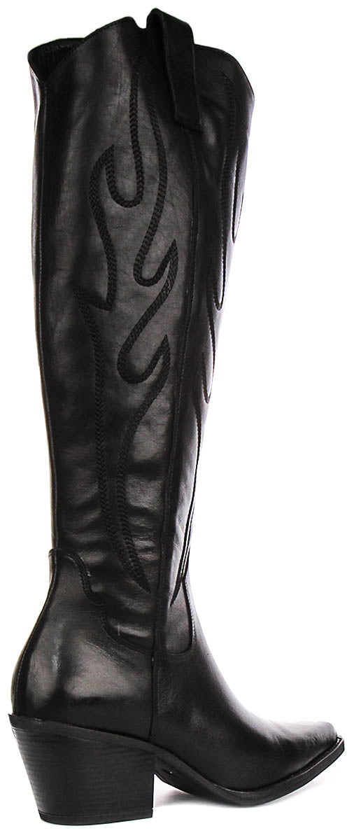 Willa Knee High Cowboy Boot In Black