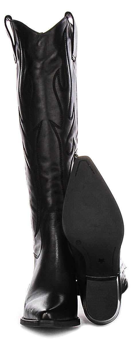 Willa Knee High Cowboy Boot In Black