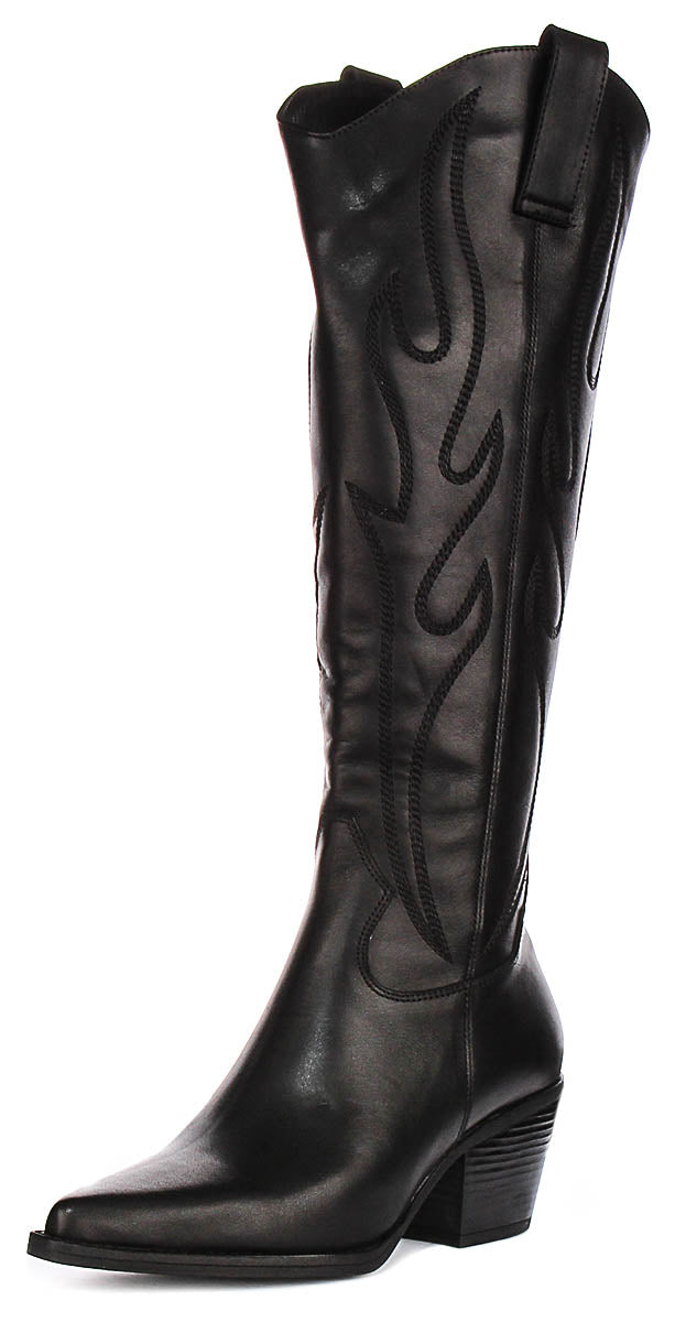 Willa Knee High Cowboy Boot In Black