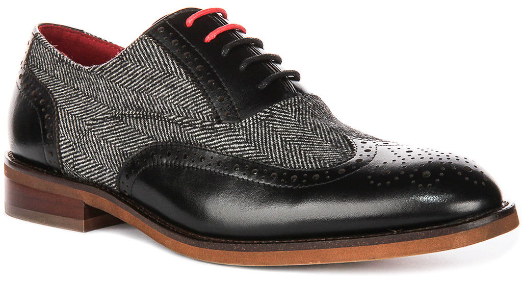 Albert In Black Men's Brogue Leather Canvas – Justin Reess
