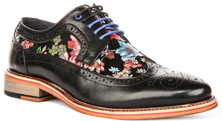 Kylo In Black Floral Print Brogues