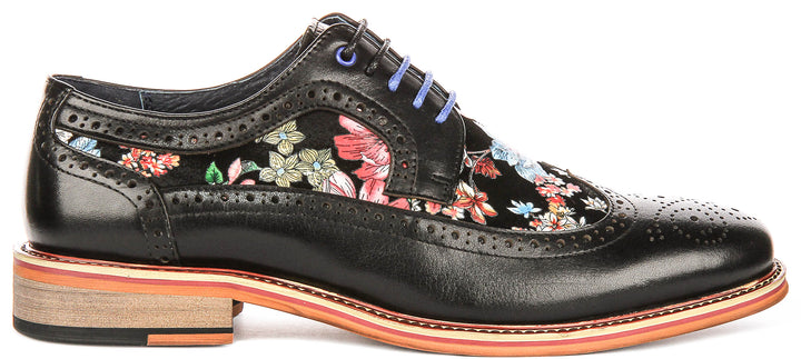 Kylo In Black Floral Print Brogues