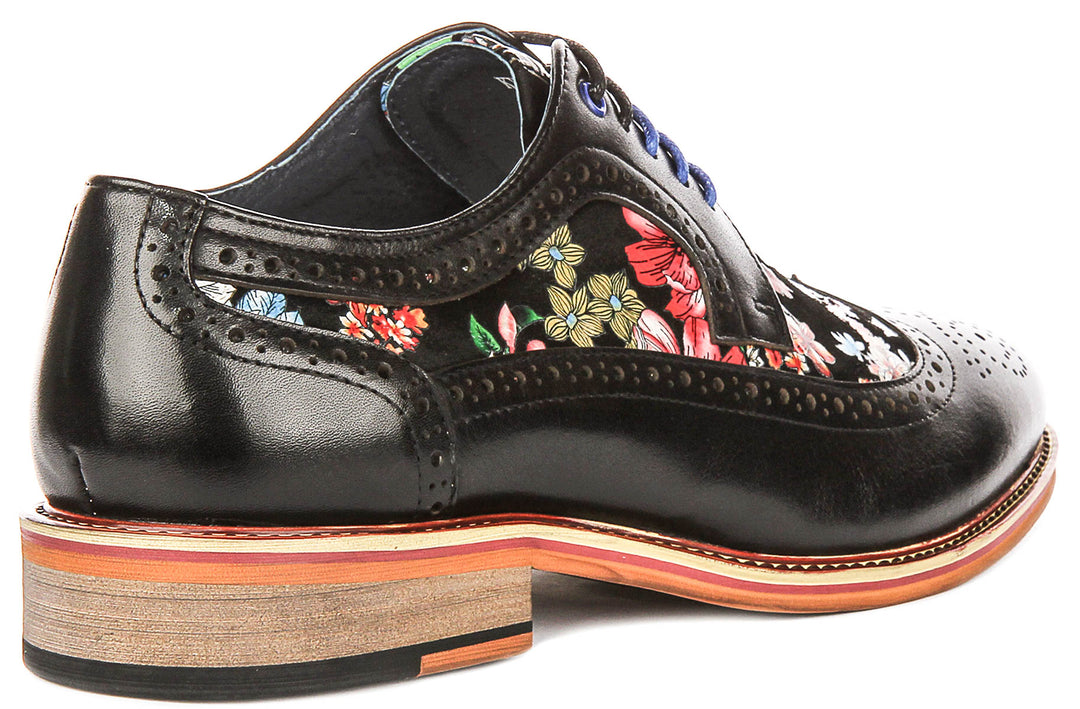 Kylo In Black Floral Print Brogues