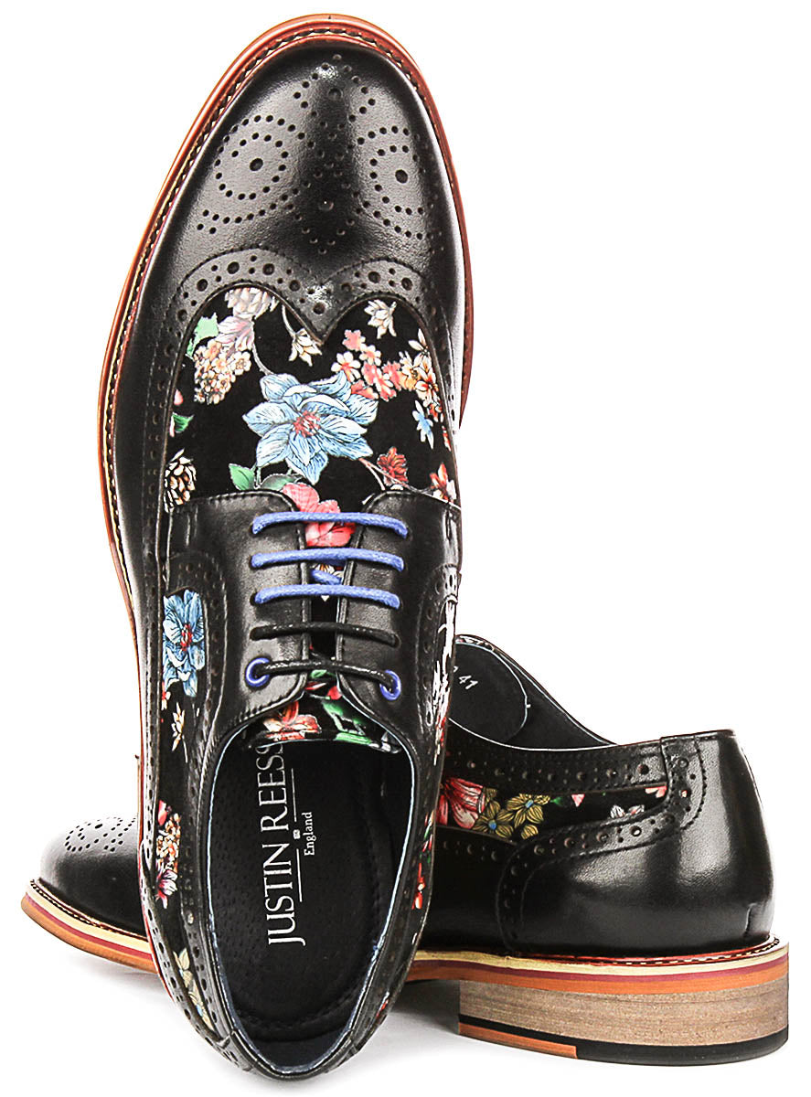 Kylo In Black Floral Print Brogues