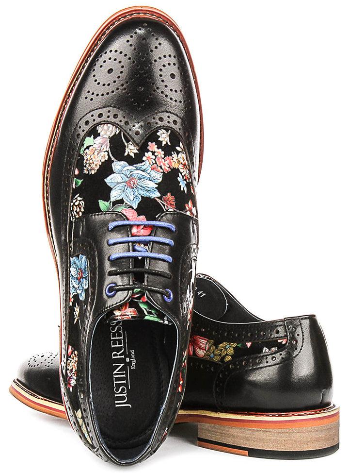 Kylo In Black Floral Print Brogues