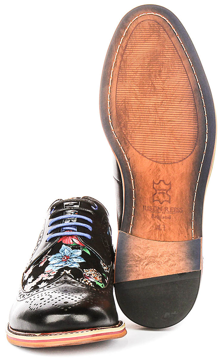 Kylo In Black Floral Print Brogues