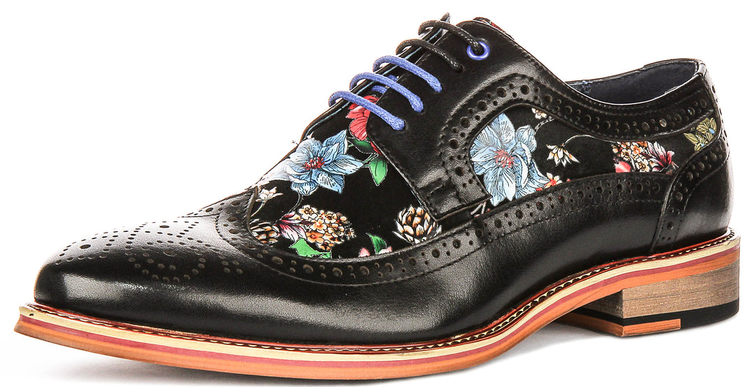 Kylo In Black Floral Print Brogues