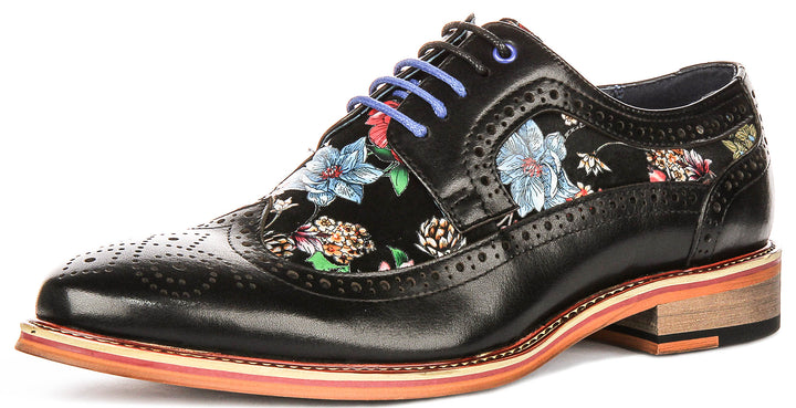Kylo In Black Floral Print Brogues
