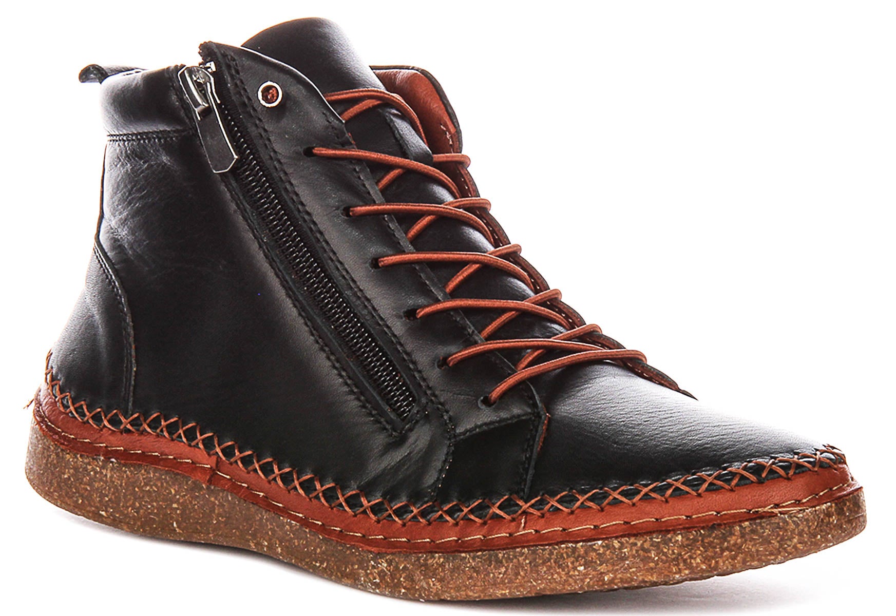 Kylie In Black | Womens Side Zip Slip On Leather Casual Hi Top Boots ...