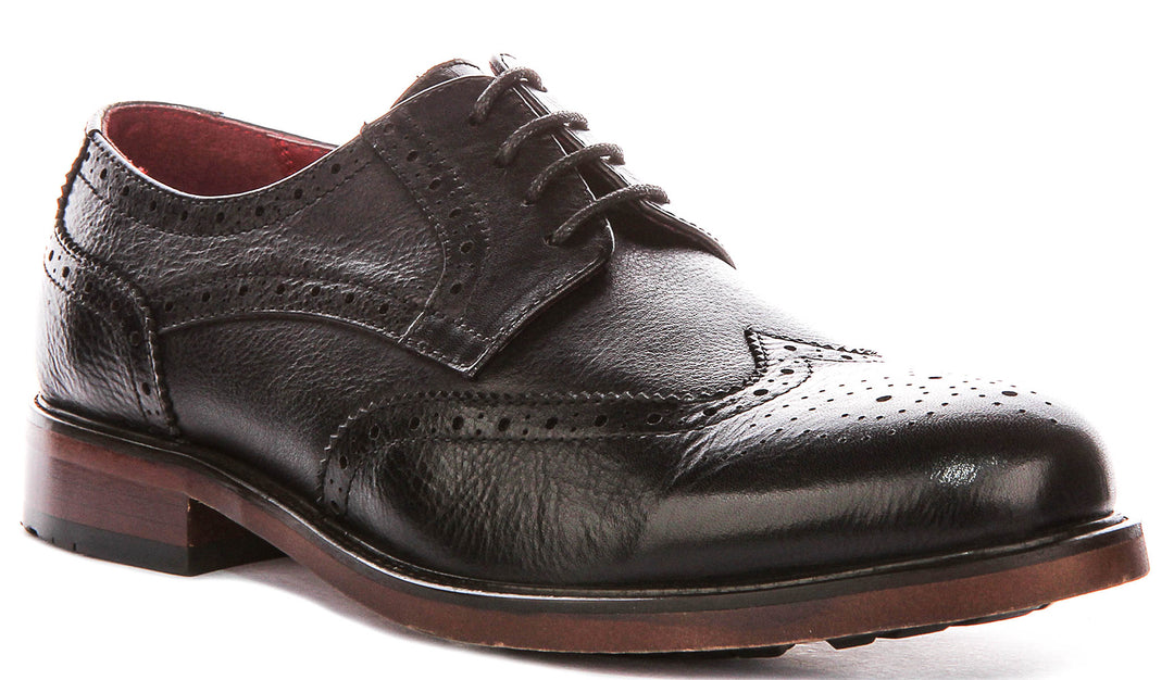 Jack Rugged Lace Up Brogue In Black