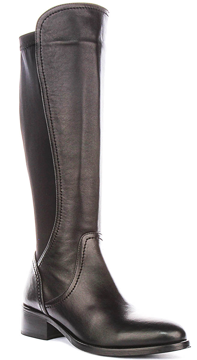 Ashley Elasticated Riding Boot In Black Leather