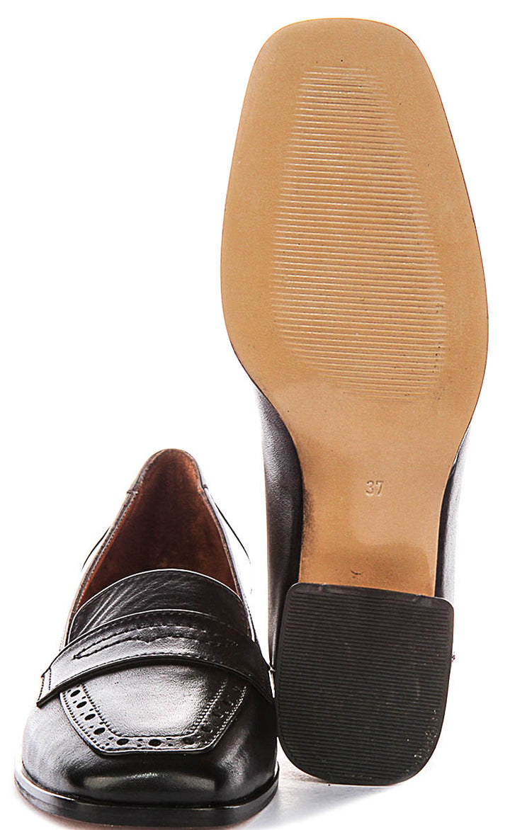 Sally Heel Square Toe Loafer In Black