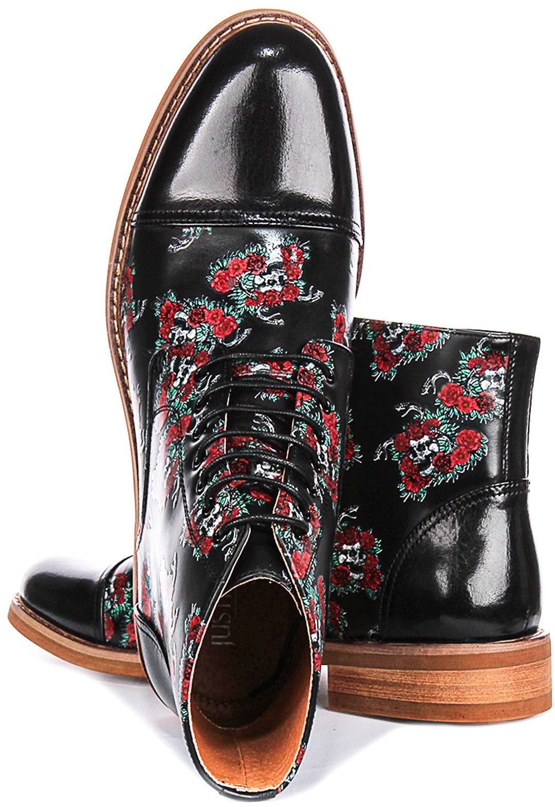 Adam Skull Rose Ankle Boots In Black