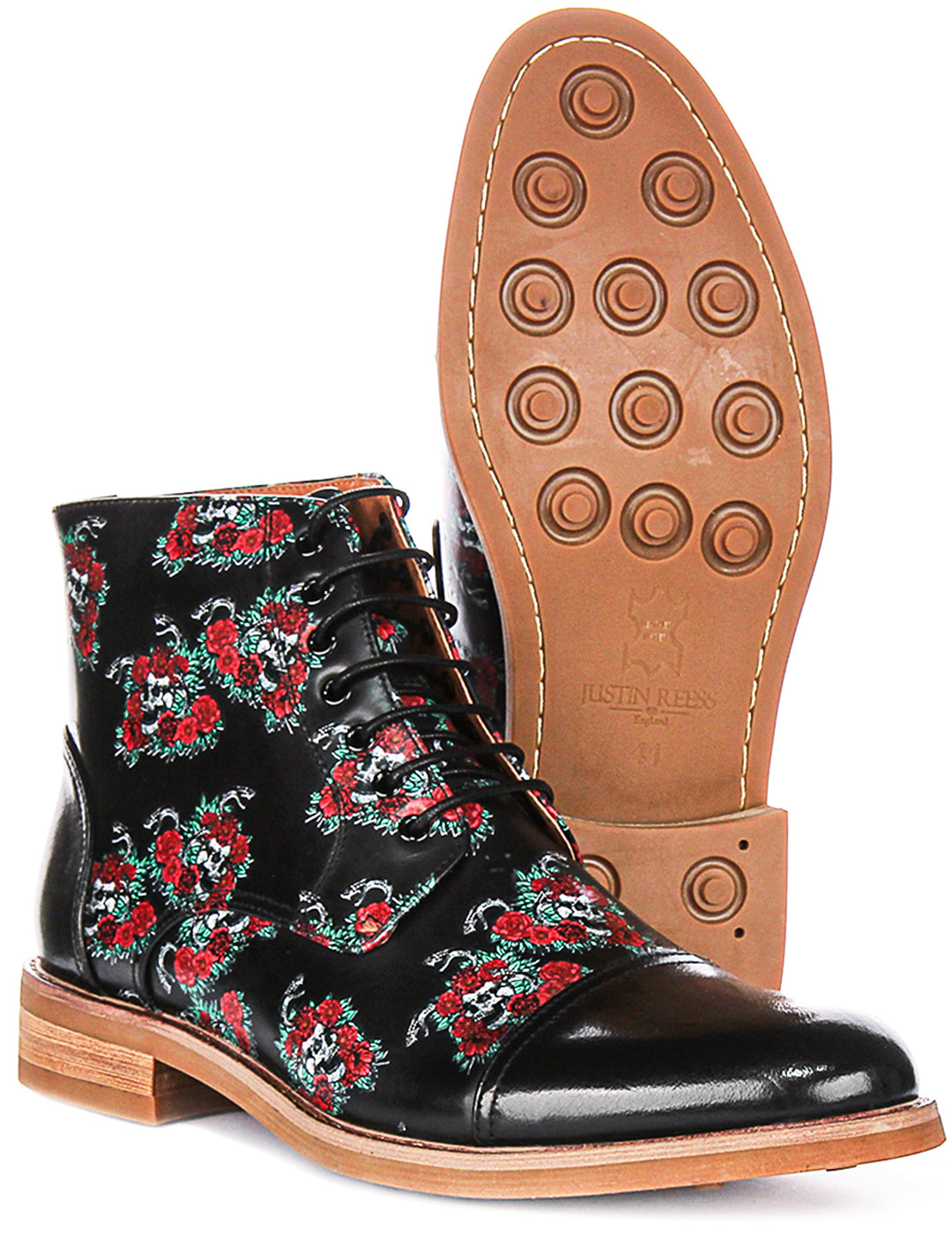 Adam Skull Rose Ankle Boots In Black