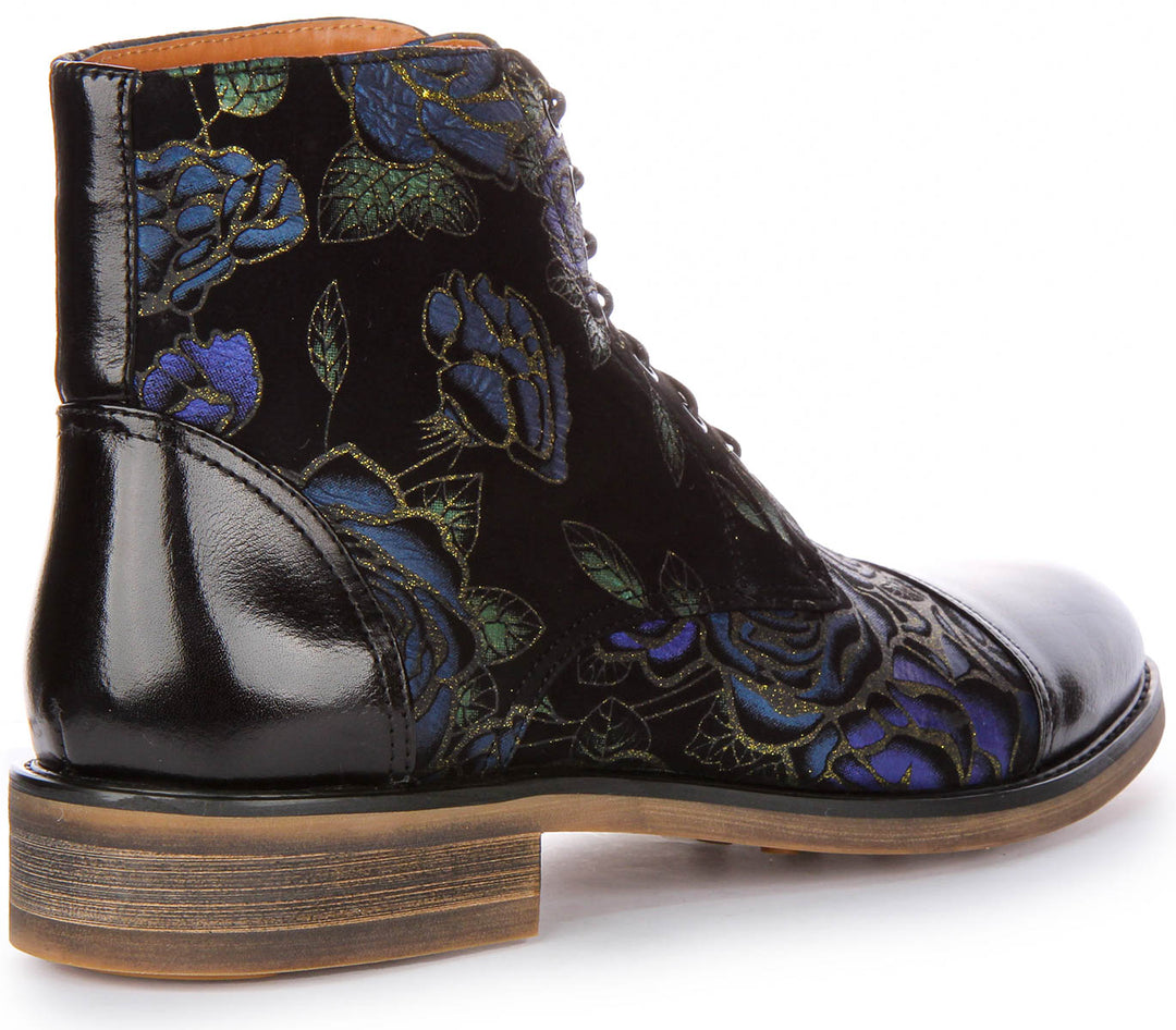 Adam Floral Ankle Boots In Black Blue