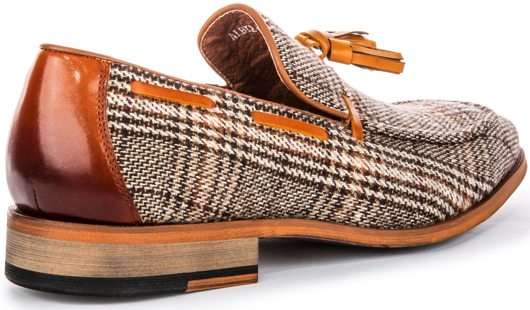 Albie Check Loafers In Brown Beige