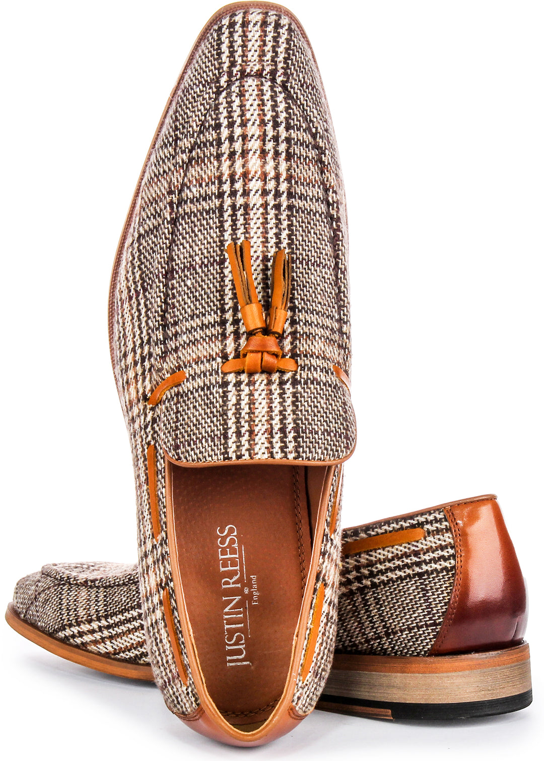 Albie Check Loafers In Brown Beige