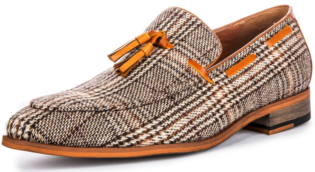 Albie Check Loafers In Brown Beige