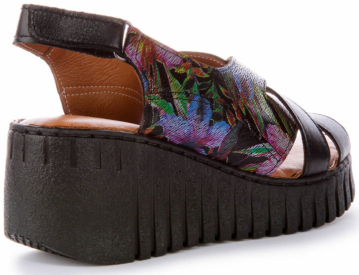 Adele Soft Footbed Wedges Sandals In Black Floral