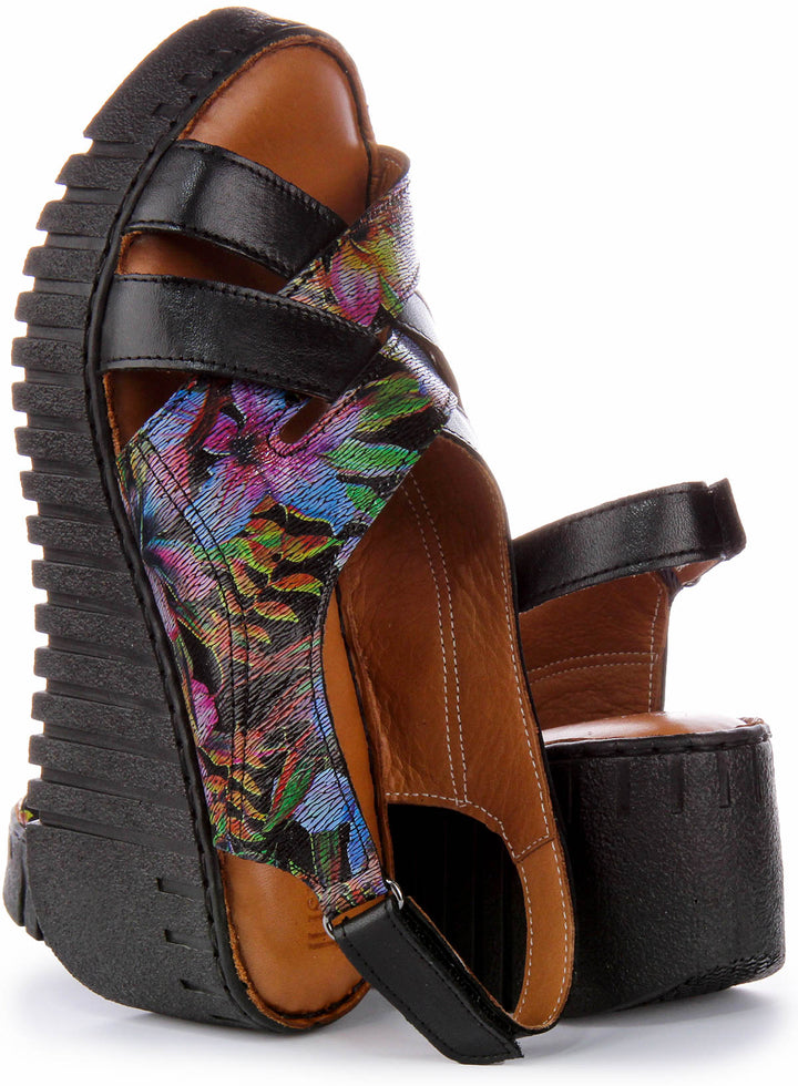 Adele Soft Footbed Wedges Sandals In Black Floral