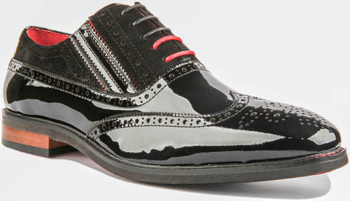Jake Lace Up Leather Brogue In Black Patent