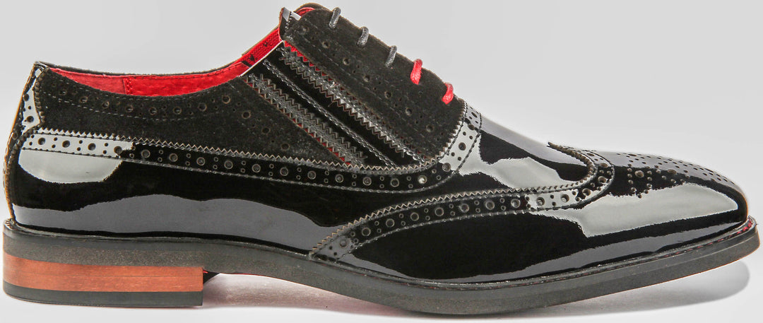 Jake Lace Up Leather Brogue In Black Patent