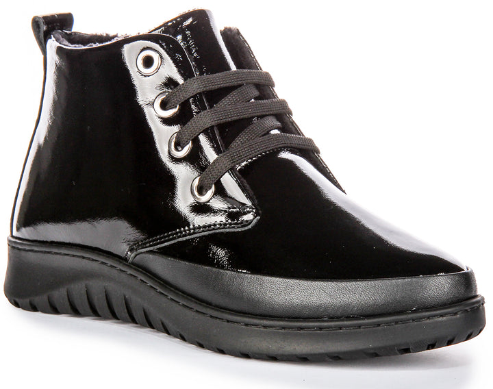 Maggie Comfort Boots In Black Patent