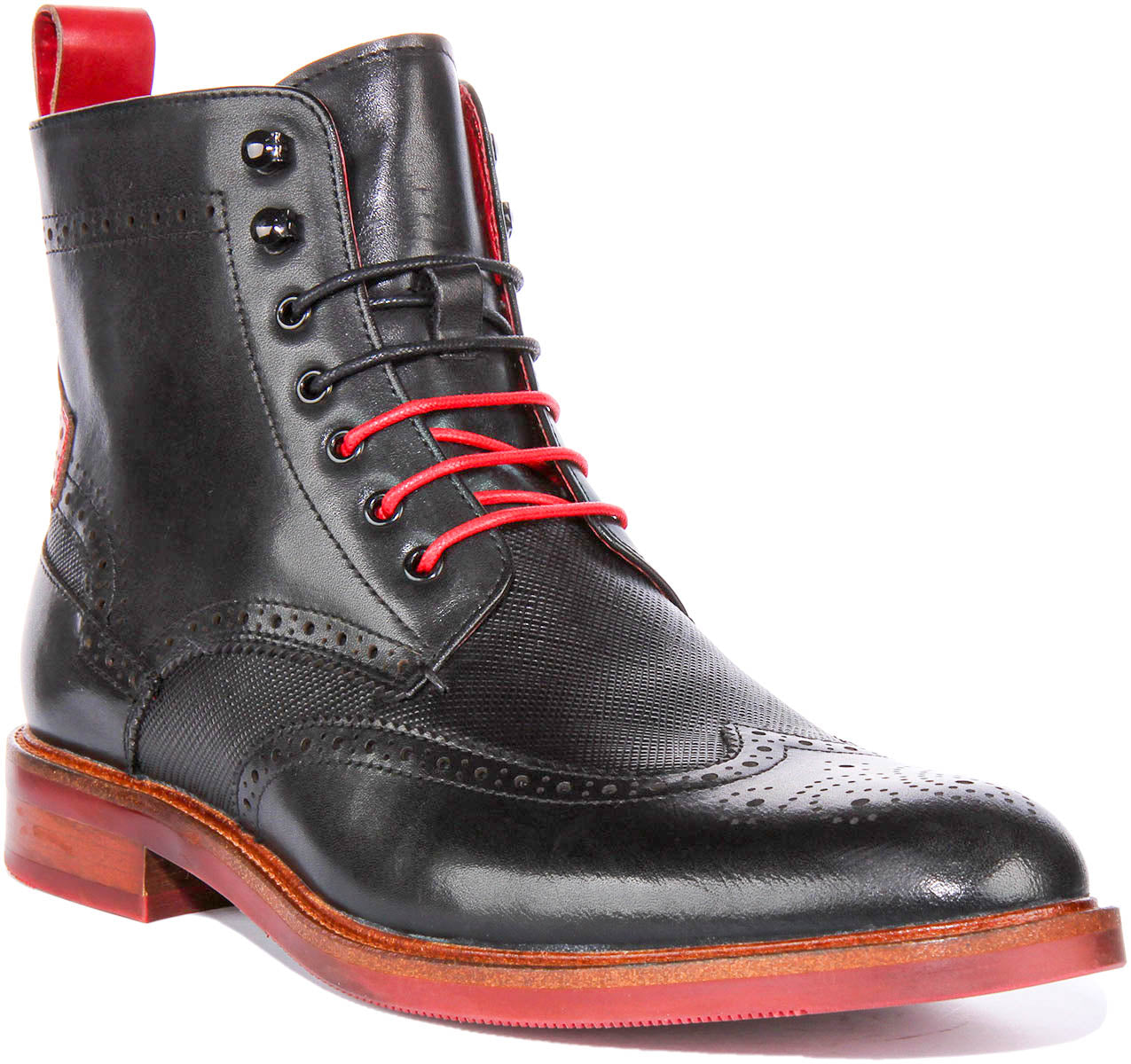 JUSTINREESS ENGLAND Cameron Ankle Boots Black Red | Brogue Boots ...