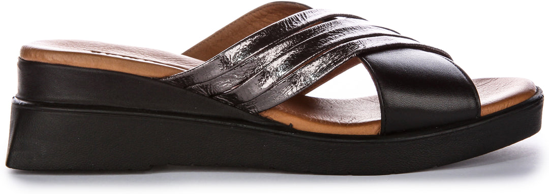 Aurea Soft Footbed  Wedges In Black Silver