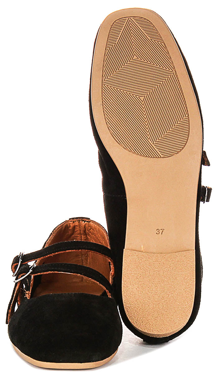 Dotty Double Buckle Mary Jane In Black Suede