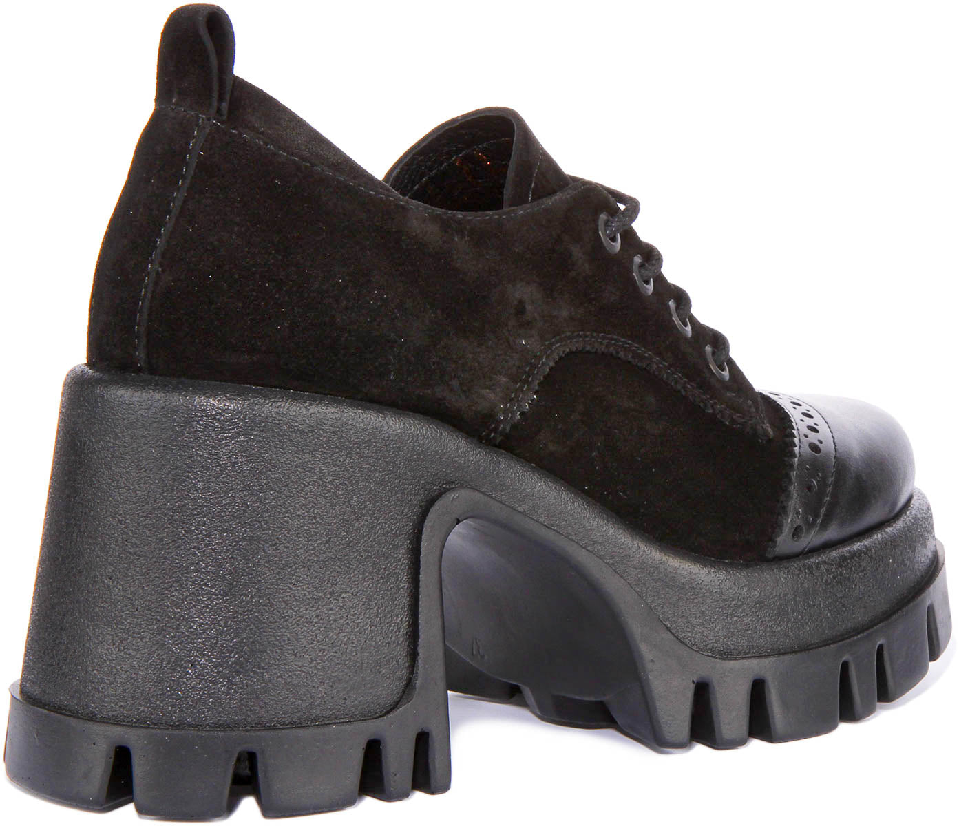 JUSTINREESS Womens Lace up Black Suede | Chunky Sole Brogue Shoes ...