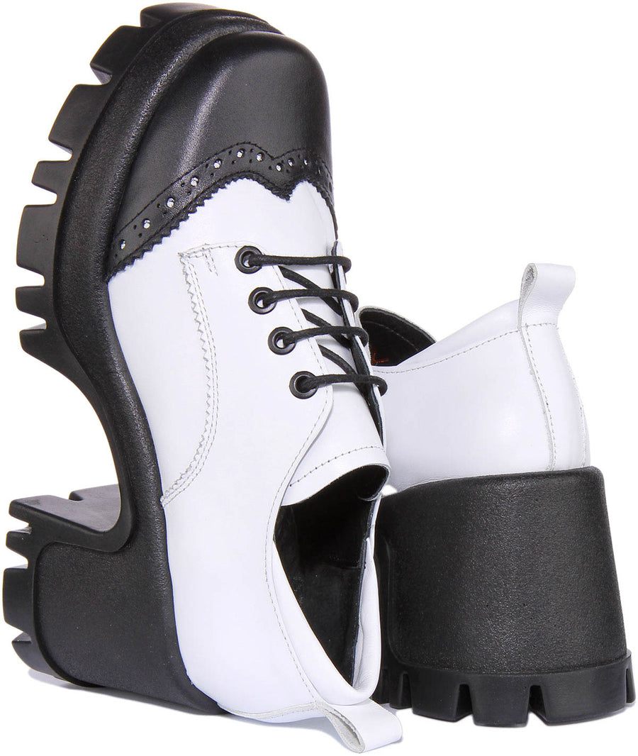 JUSTINREESS Womens Lace up Black White | Chunky Sole Brogue Shoes ...