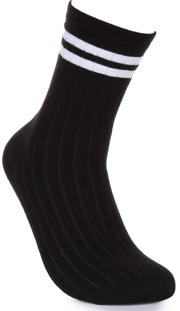 2 Pair Sport Socks In Black White Stripe