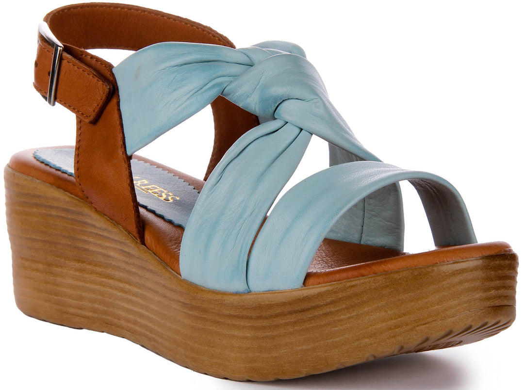 Raya Wedge Sandals In Blue Leather