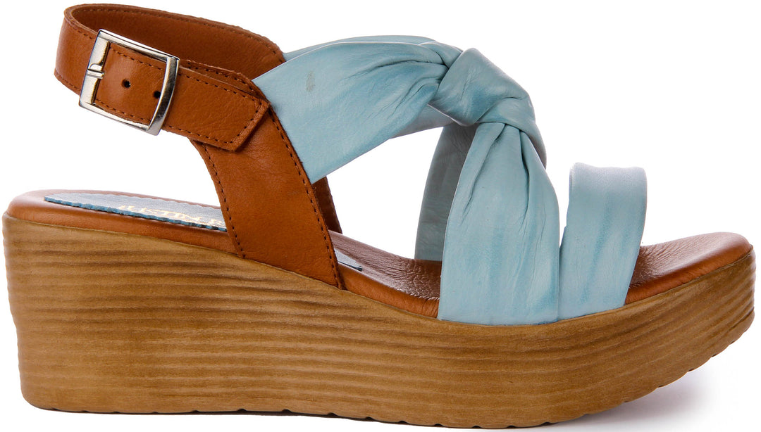 Raya Wedge Sandals In Blue Leather