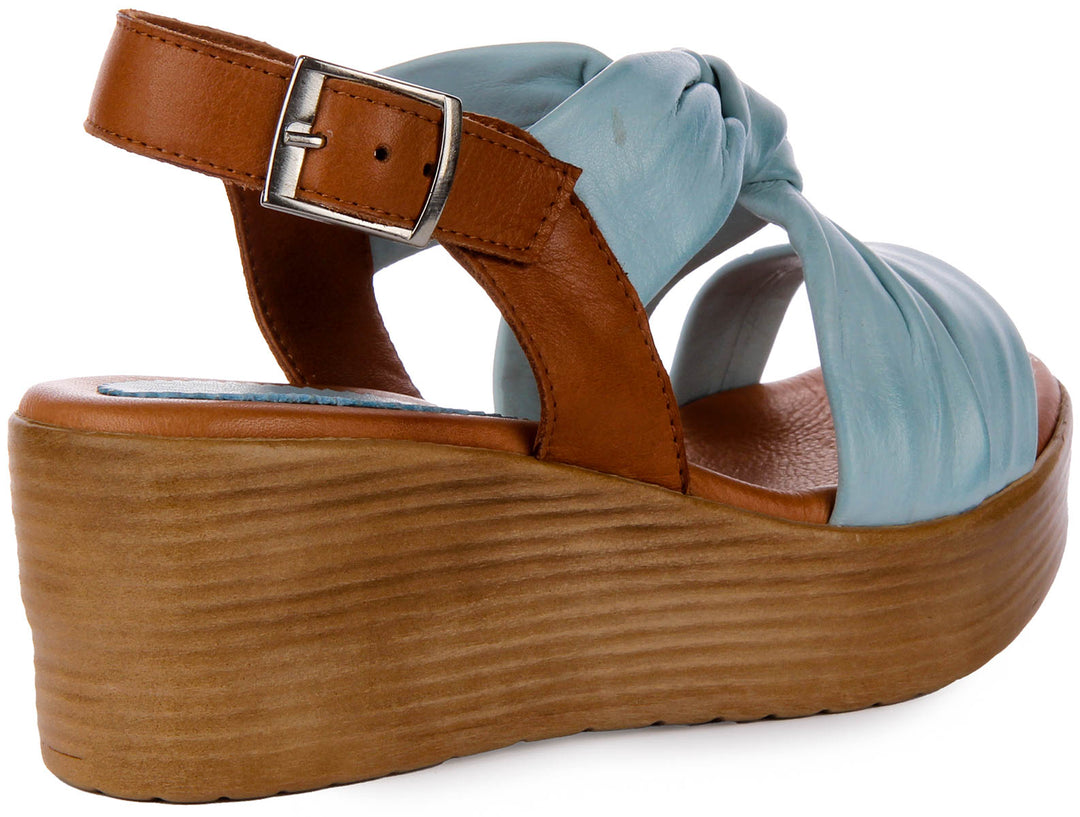 Raya Wedge Sandals In Blue Leather