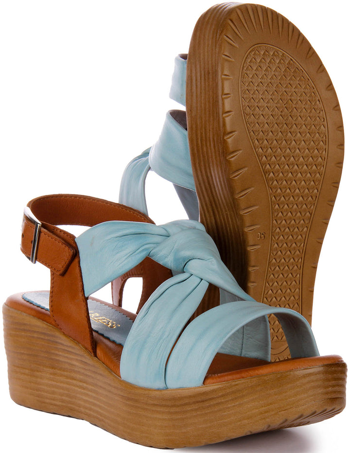 Raya Wedge Sandals In Blue Leather
