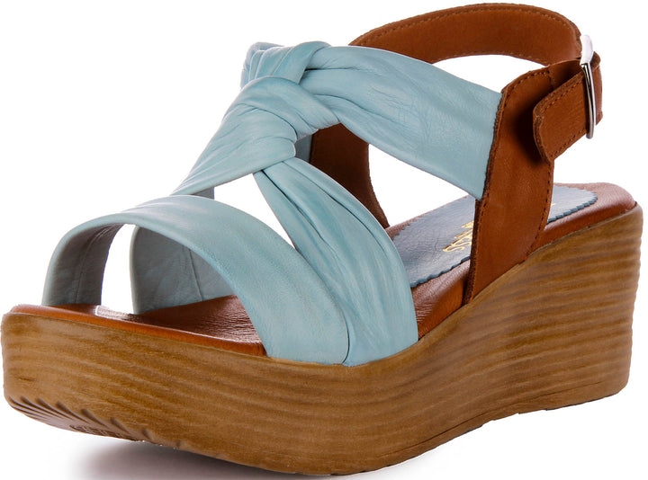 Raya Wedge Sandals In Blue Leather